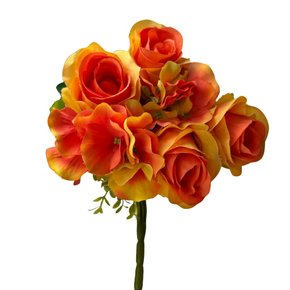  Flor Buquê de Rosas Laranja X7 Decorativo