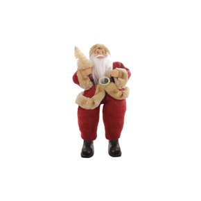 Papai Noel Sentado Natal Decorativo com Roupa Tradicional (Vermelho Bege) 30cm 