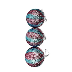 Bola Decorada Natal C/3 Unidades (Azul Candy Rosa) 8cm