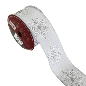 Fita Decorativa Natal Aramada Floco de Neve  6,3cm X 9.14m 