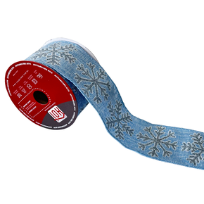 Fita Aramada Natal Floco de  Neve Azul/Branco 6,3cm X9,14m 