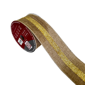 Fita Aramada Juta Decorativa Natal  C/Dourado - 6,3cm X 9.14m 