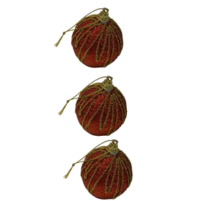 Bola de Natal Decorativa com Glitter Kit 3 Unidades 6cm (Vermelho Dourado) 