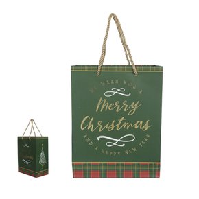 SACOLA DE PAPEL COM HOT STAMPING XADREZ (VERMELHO VERDE) 23X10X18cm - 90755001 - FA