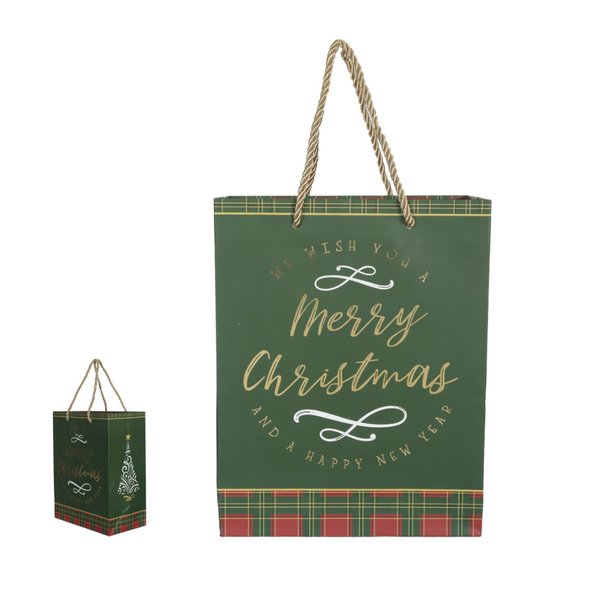 sacola de papel com hot stamping xadrez vermelho 1