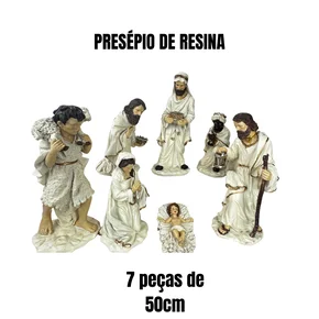 RESINA NATAL PRESEPIO C/7 FIGURAS (BRANCO DOURADO) 49cm - 