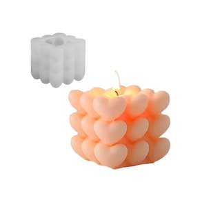 MOLDE DE SILICONE  PARA VELA ARTESANAL FORMATO CUBO COM CORACOES