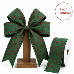 FITA NATALINA VERDE COM BOLINHAS VERMELHA - COMP 9.14 M X LARG 6.3 CM