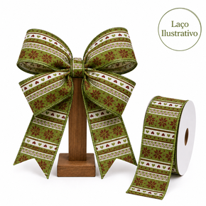 FITA NATALINA VERDE E VERMELHA COM FLOCOS - COMP 9.14 M X LARG 6.3 CM