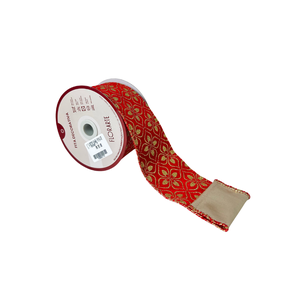 Fita Natalina Aramada Veludo Dupla Face Vermelho e Dourado 6,3cm x 9,1m