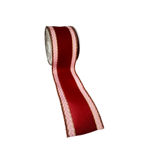 Fita Natalina Aramada de Linho Vermelho e Dourado Face Única