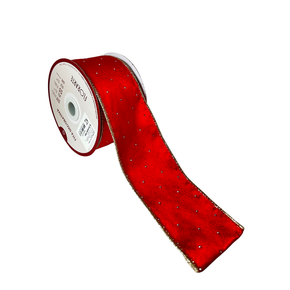 Fita Natalina Aramada Dupla Face Vermelho e Dourado 6,3cm x 9,14m
